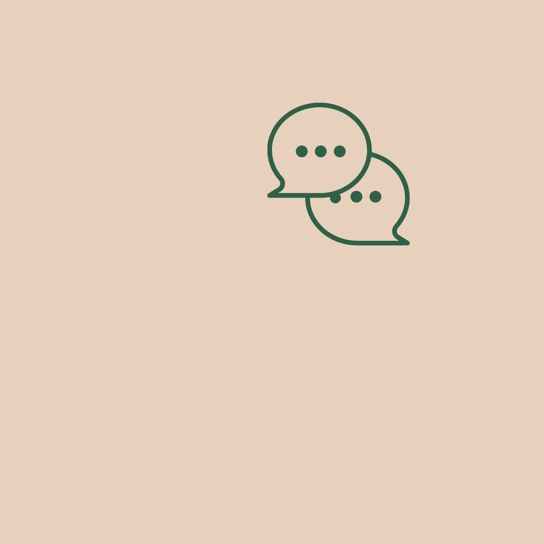two speech bubble icons on warm sand background representing working with a copywriter