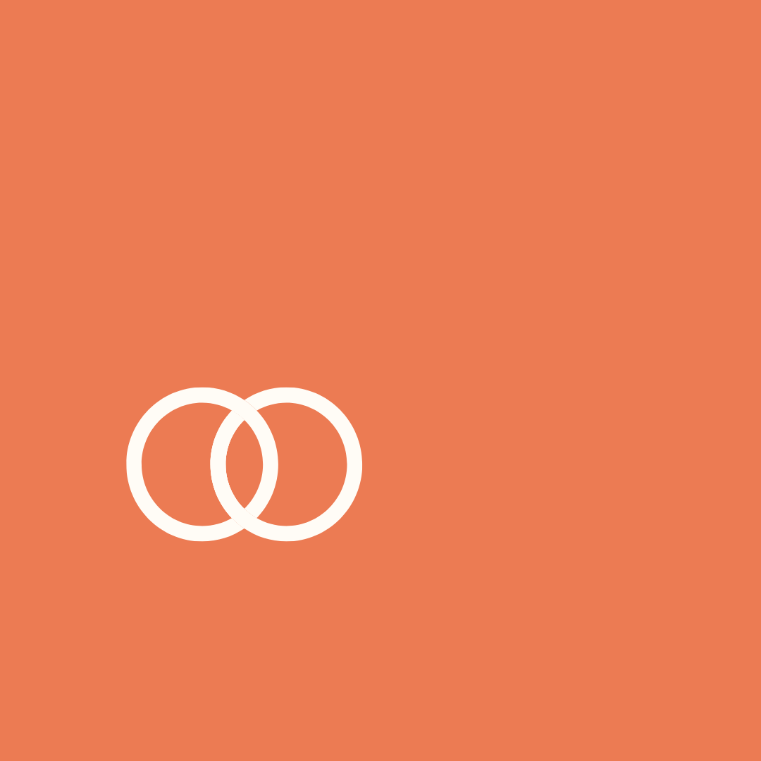 two overlapping circles icon on terracotta background representing finding the right copywriter