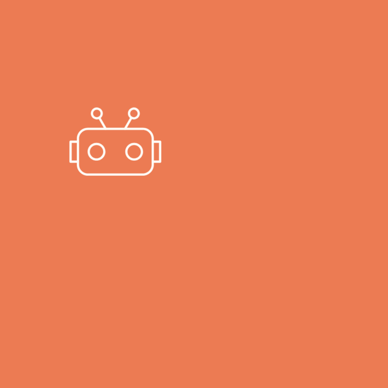 A minimal white line robot icon centred on a terracotta background, blog image for Nineteen Copywriting.