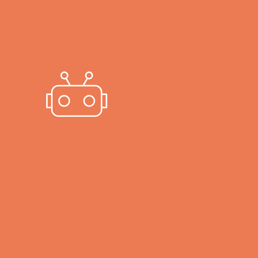A minimal white line robot icon centred on a terracotta background, blog image for Nineteen Copywriting.